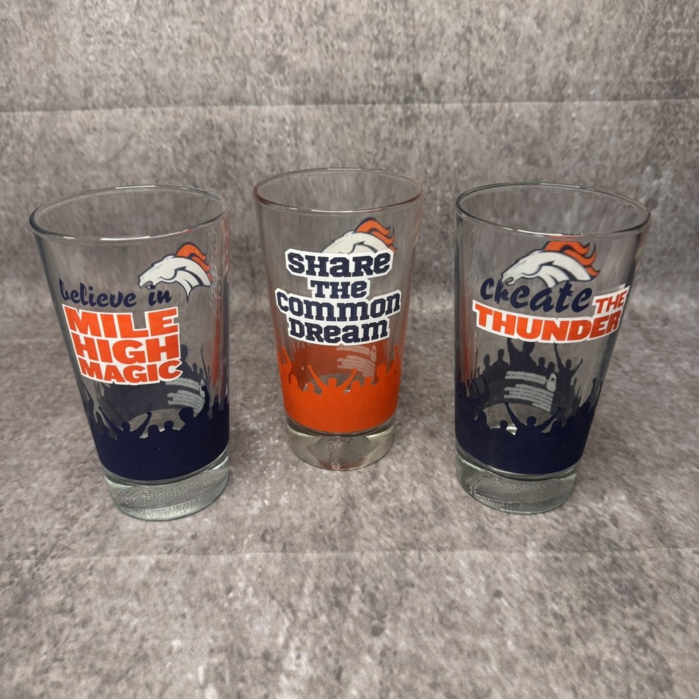 Denver Broncos Arby's 2012 Collector Glasses Set of 3 NFL Glass Cups